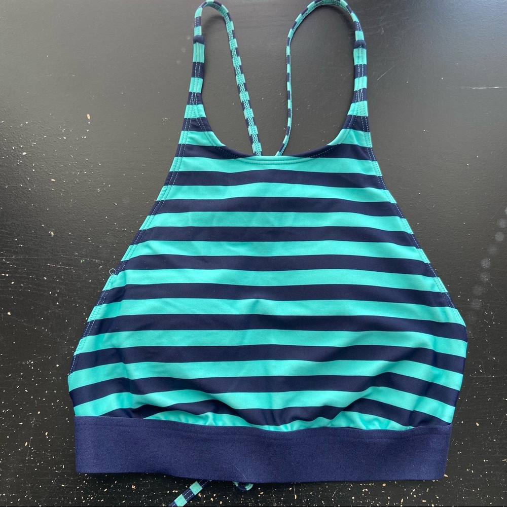 Aerie high neck cross back striped bikini top